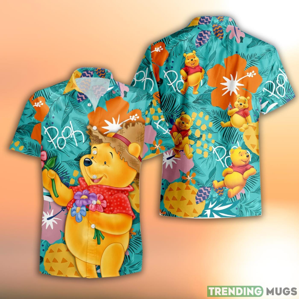 Disney Hawaiian Shirt Summer Beach Winnie The Pooh Clear Orange Floral Disney Aloha Button Up Shirt - 90scloth.jpg