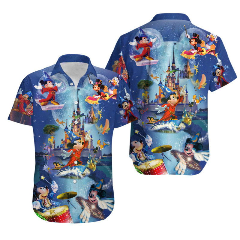 Disney Hawaiian Shirt Summer Beach Wonderful Worlds Mickey Magic Disney Aloha Button Up Shirt - 90scloth.jpg