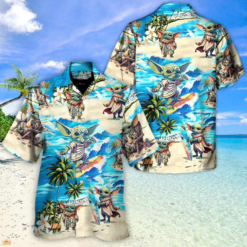 Disney Star Wars Hawaiian Shirt Summer Beach Baby Yoda Starwars Surfing Aloha Button Up Shirt - 90scloth.jpg