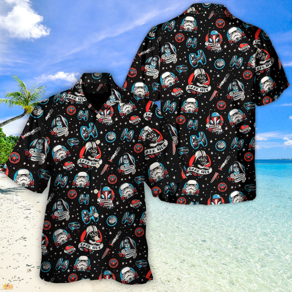 Disney Star Wars Hawaiian Shirt Summer Beach Darth Vader Storm Trooper Dark Side Black Aloha Button Up Shirt - 90scloth.jpg