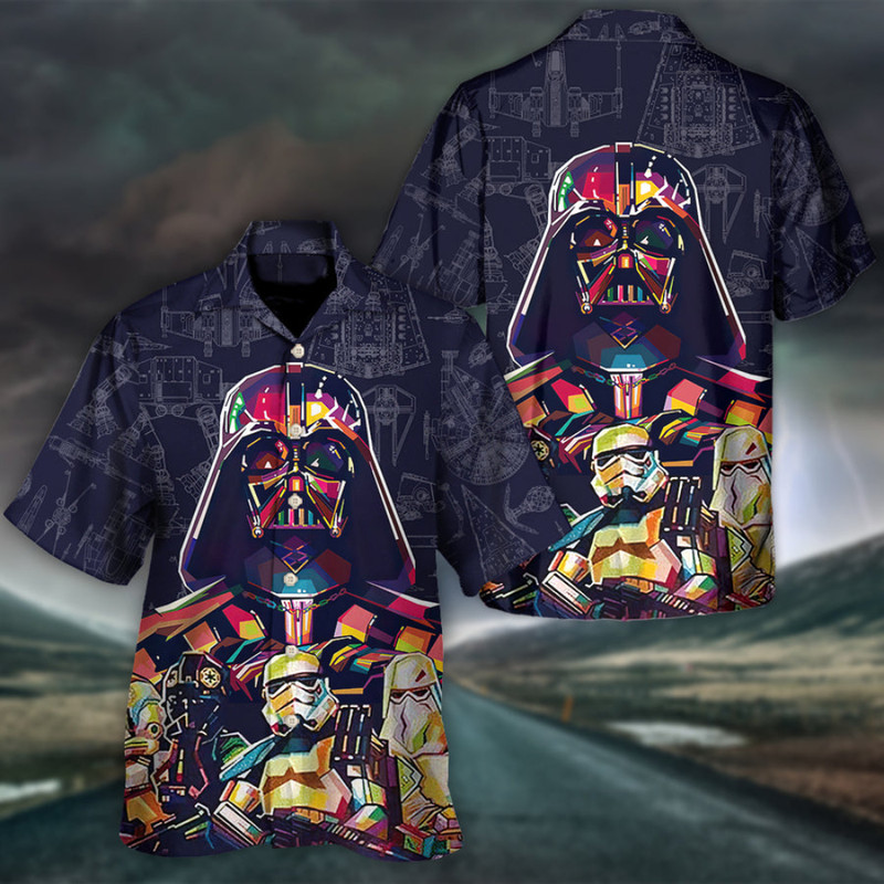 Disney Star Wars Hawaiian Shirt Summer Beach Darth Vader SW Print Aloha Button Up Shirt - 90scloth.jpg