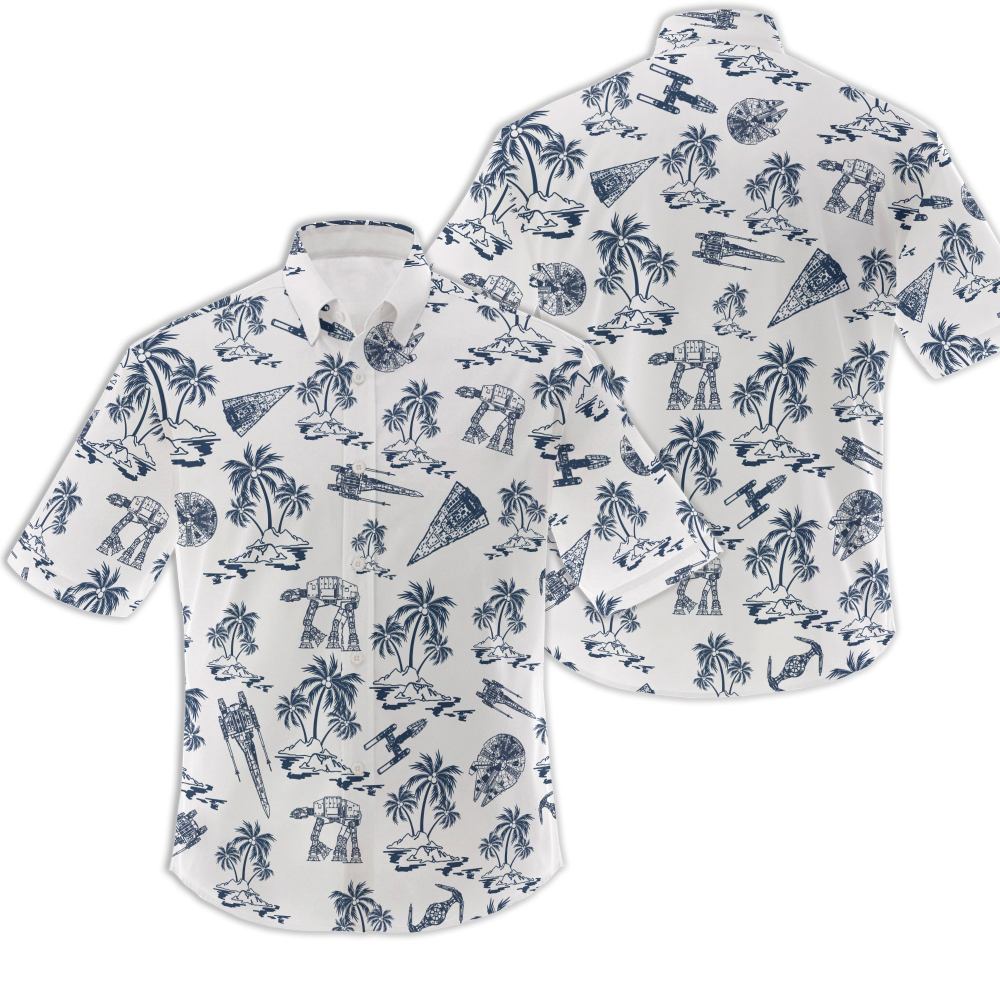 Disney Star Wars Hawaiian Shirt Summer Beach Starwars Blue White Aloha Button Up Shirt - 90scloth.jpg