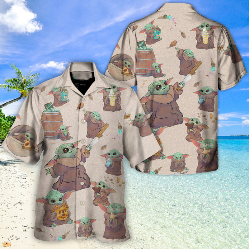 Disney Star Wars Hawaiian Shirt Summer Beach Starwars Baby Yoda Eating Everything Aloha Button Up Shirt - 90scloth.jpg