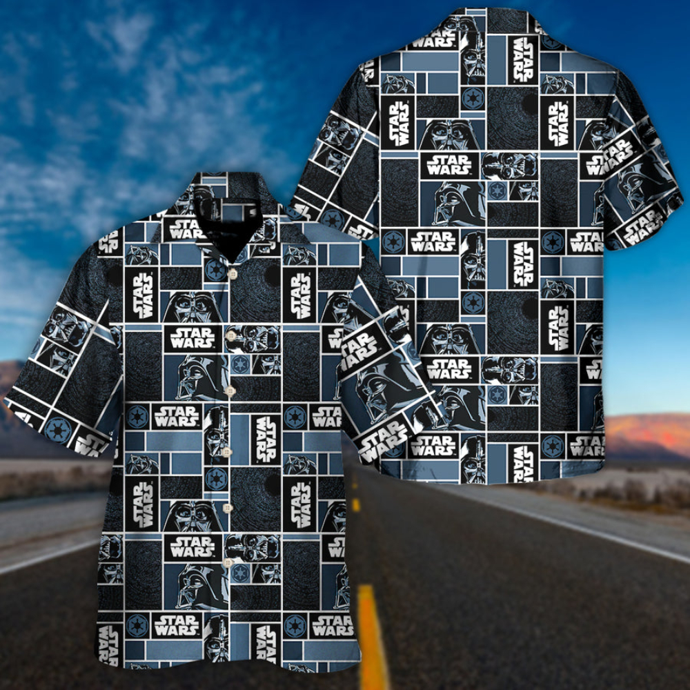 Disney Star Wars Hawaiian Shirt Summer Beach Starwars Darth Vader Geometric Pattern Black Aloha Button Up Shirt - 90scloth.jpg