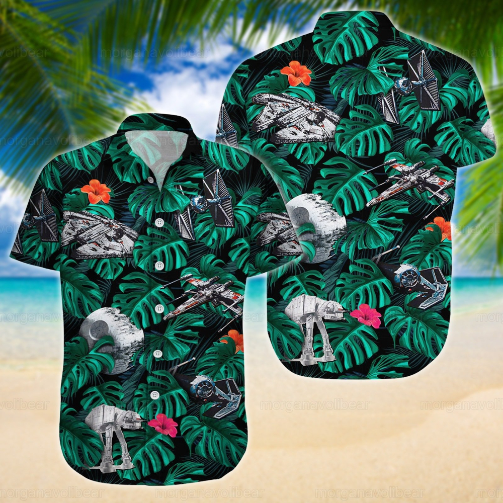Disney Star Wars Hawaiian Shirt Summer Beach Starwars Green Tropical Leaf Aloha Button Up Shirt - 90scloth.jpg