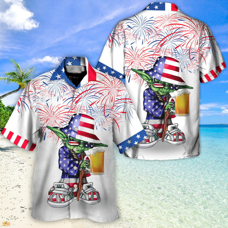 Disney Star Wars Hawaiian Shirt Summer Beach Starwars Independence Day 4th Of July Yoda With Beer Aloha Button Up Shirt - 90scloth.jpg