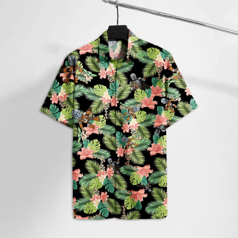Disney Star Wars Hawaiian Shirt Summer Beach Starwars Mandalore And Baby Yoda Tropical Flowers Aloha Button Up Shirt - 90scloth.jpg