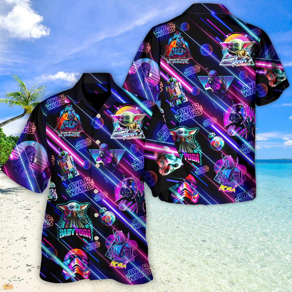 Disney Star Wars Hawaiian Shirt Summer Beach Starwars Neon All Star Style Aloha Button Up Shirt - 90scloth.jpg