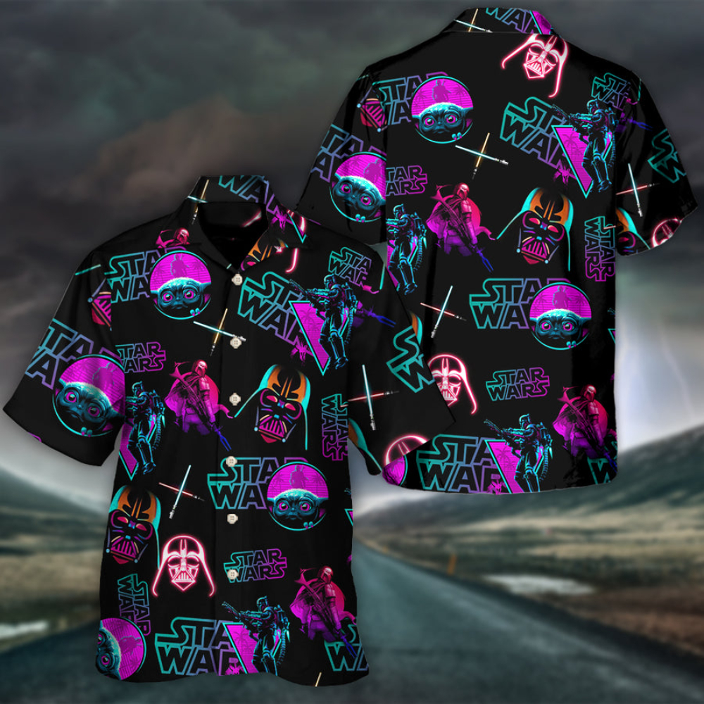 Disney Star Wars Hawaiian Shirt Summer Beach Starwars Neon Aloha Button Up Shirt - 90scloth.jpg
