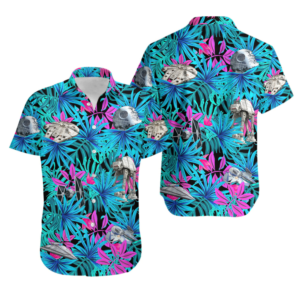 Disney Star Wars Hawaiian Shirt Summer Beach Starwars Space Ships Death Star Tropical Aloha Button Up Shirt - 90scloth.jpg