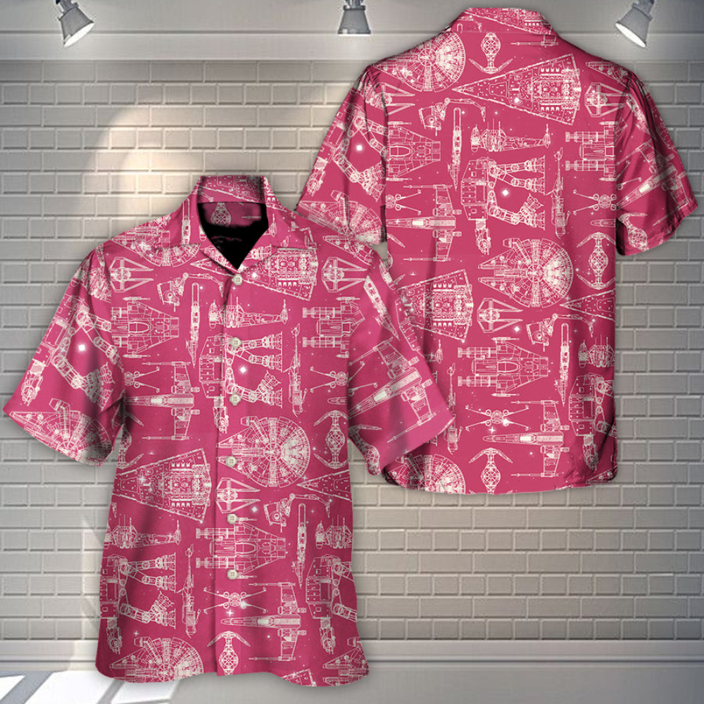 Disney Star Wars Hawaiian Shirt Summer Beach Starwars Space Ships Starwars Pink Aloha Button Up Shirt - 90scloth.jpg