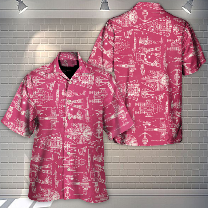 Disney Star Wars Hawaiian Shirt Summer Beach Starwars Space Ships Starwars Pink Aloha Button Up Shirt - 90scloth.jpg