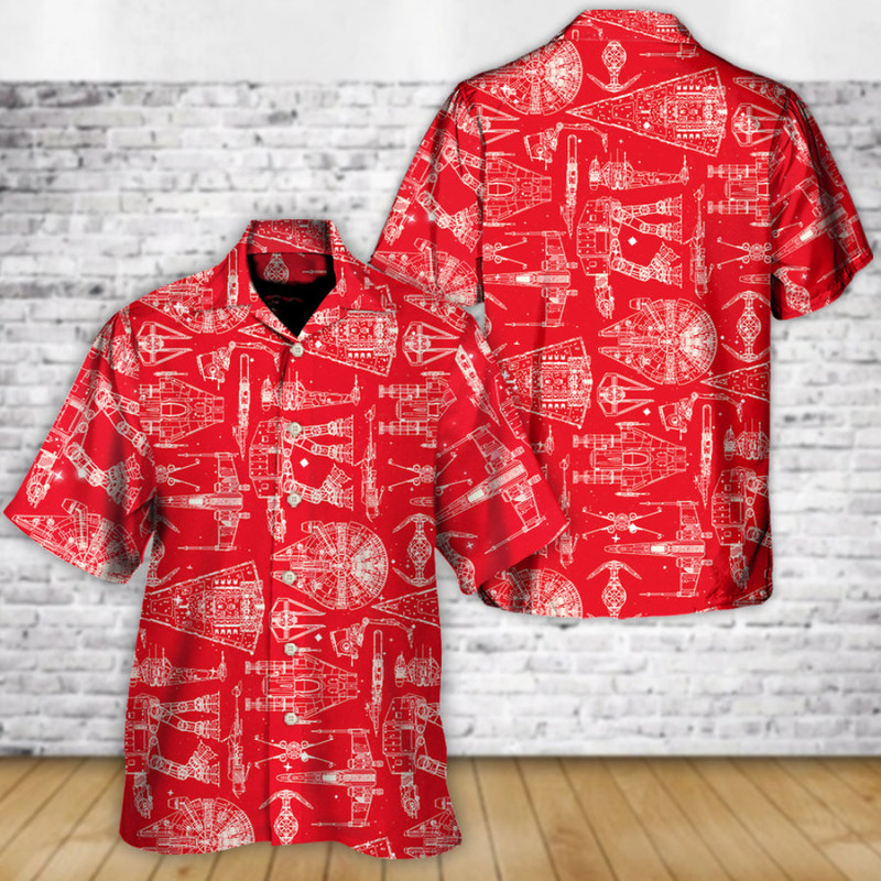 Disney Star Wars Hawaiian Shirt Summer Beach Starwars Space Ships Starwars Red Aloha Button Up Shirt - 90scloth.jpg