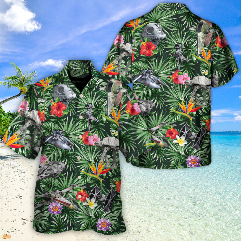 Disney Star Wars Hawaiian Shirt Summer Beach Starwars Space Ships Tropical Forest Aloha Button Up Shirt - 90scloth.jpg