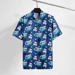 disney star wars hawaiian shirt summer beach starwars trooper blue aloha button up shirt