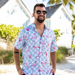 flamingo blue white pattern tropical shirt summer beach flamingo aloha shirt