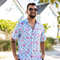 Flamingo Blue White Pattern Hawaiian Button Up Shirt Summer Beach Flamingo Aloha Shirt - 90scloth.jpg