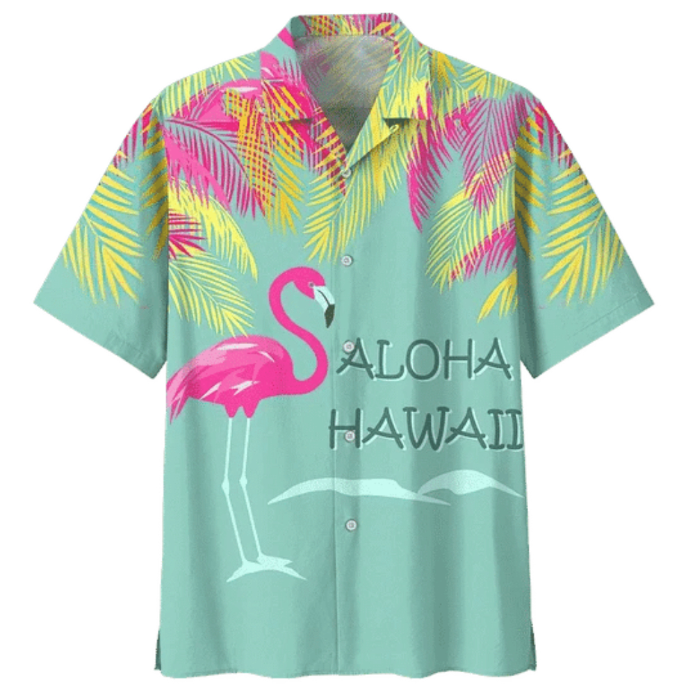 Flamingo Ornamental Design Hawaiian Button Up Shirt Summer Beach Flamingo Aloha Shirt - 90scloth.jpg