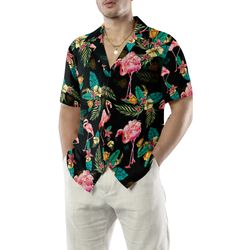 flamingo tropical pattern black tropical shirt summer beach flamingo aloha shirt