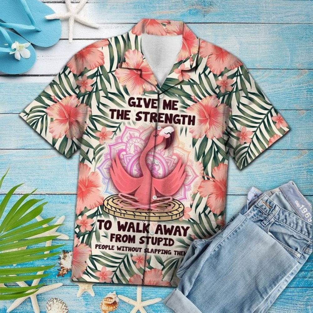 Give Me The Strength To Walk Away Flamingo Hawaiian Button Up Shirt Summer Beach Flamingo Aloha Shirt - 90scloth.jpg