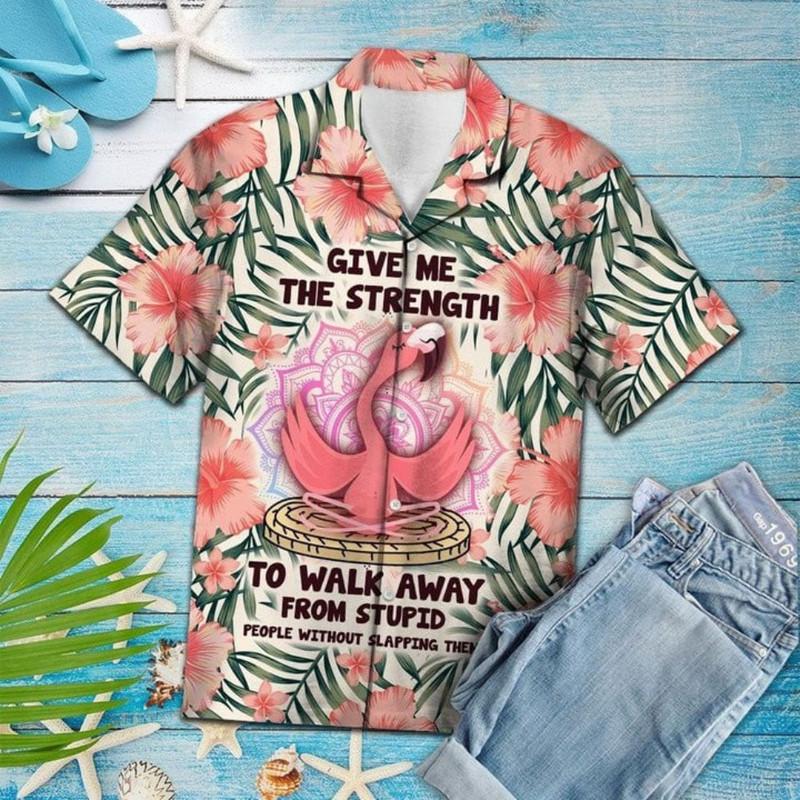 Give Me The Strength To Walk Away Flamingo Hawaiian Button Up Shirt Summer Beach Flamingo Aloha Shirt - 90scloth.jpg