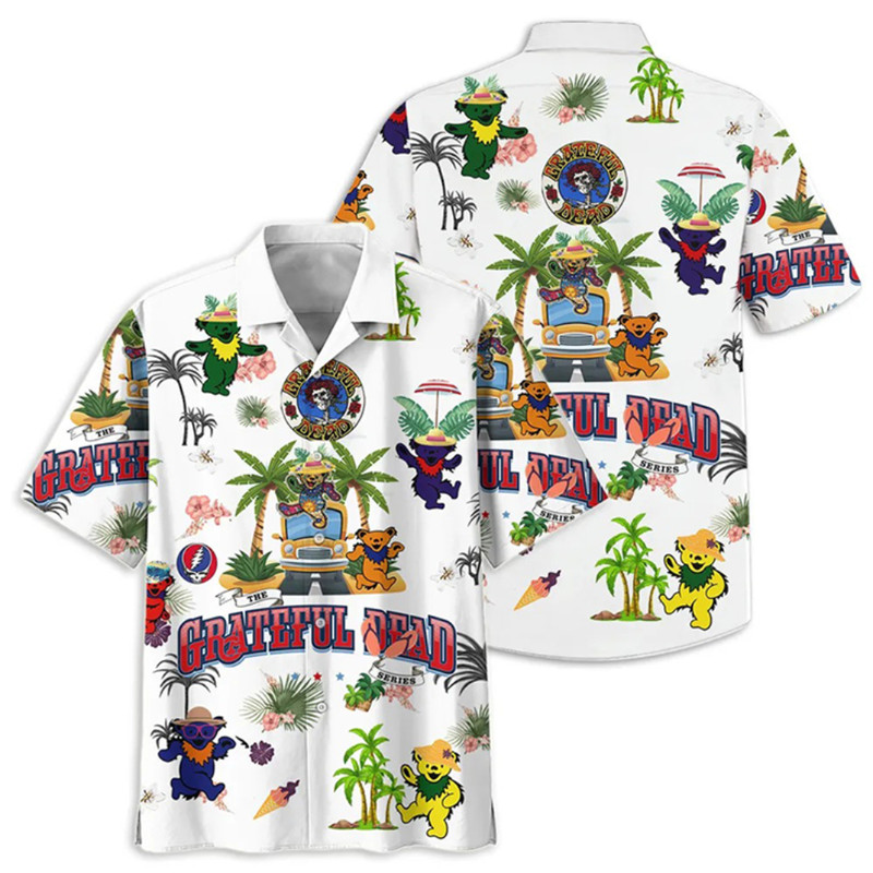 Grateful Dead Hawaiian Button Up Shirt Summer Beach Bears Dancing Pattern Aloha Shirt - 90scloth.jpg