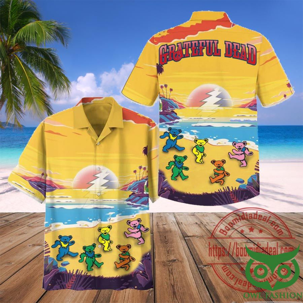 Grateful Dead Hawaiian Button Up Shirt Summer Beach Dancing Bear On The Beach Aloha Shirt - 90scloth.jpg