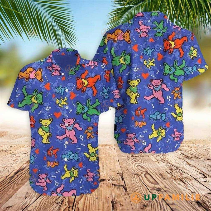 Grateful Dead Hawaiian Button Up Shirt Summer Beach Grateful Dead Bears Dancing Purple Aloha Shirt - 90scloth.jpg
