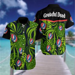 grateful dead tropical shirt summer beach grateful dead green leaf blue red aloha shirt