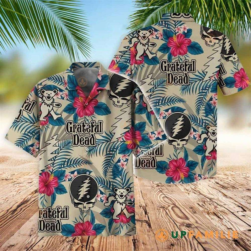 Grateful Dead Hawaiian Button Up Shirt Summer Beach Grateful Dead Logo Pattern Best Aloha Shirt - 90scloth.jpg