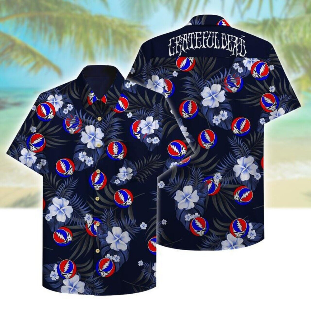 Grateful Dead Hawaiian Button Up Shirt Summer Beach Grateful Dead Logo Tropical Aloha Shirt - 90scloth.jpg