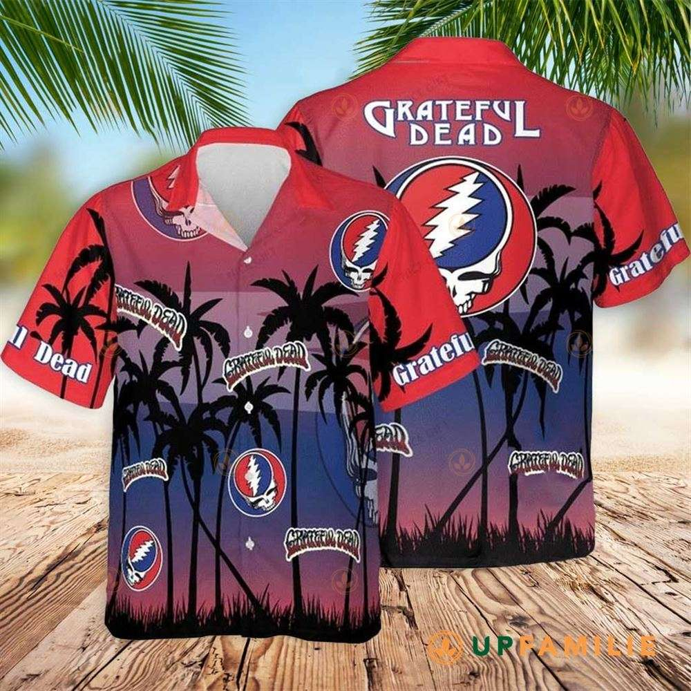 Grateful Dead Hawaiian Button Up Shirt Summer Beach Grateful Dead Palm Trees Vintage Aloha Shirt - 90scloth.jpg