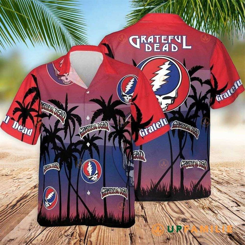 Grateful Dead Hawaiian Button Up Shirt Summer Beach Grateful Dead Palm Trees Vintage Aloha Shirt - 90scloth.jpg