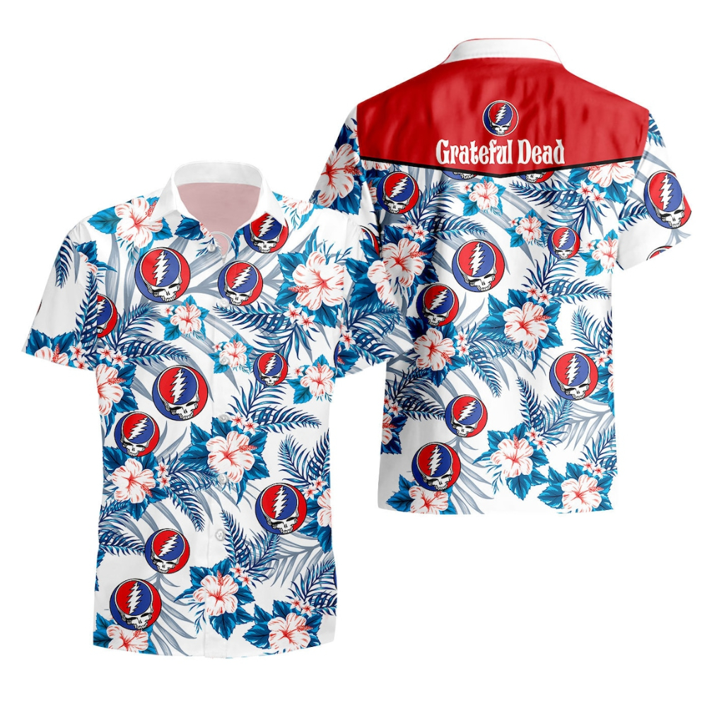 Grateful Dead Hawaiian Button Up Shirt Summer Beach Grateful Dead Rock Band Logo Tropical Aloha Shirt - 90scloth.jpg
