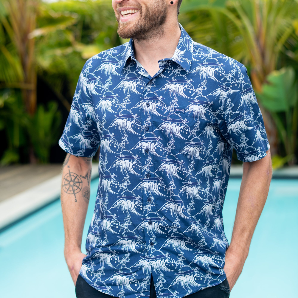 Grateful Dead Hawaiian Button Up Shirt Summer Beach Surfing Skeleton Aloha Shirt - 90scloth.jpg