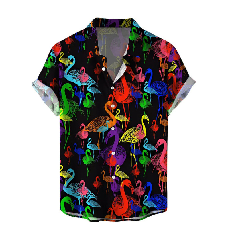 Holiday Rainbow Flamingo Hawaiian Button Up Shirt Summer Beach Flamingo Aloha Shirt - 90scloth.jpg