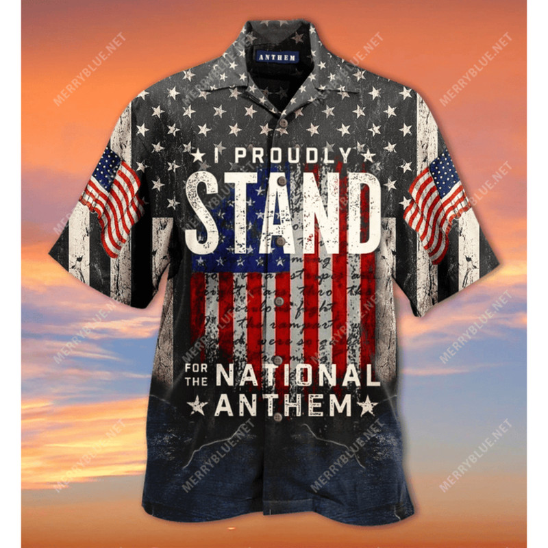 I Proudly Stand For The National 4th Of July Patriotic American Flags Aloha Hawaiian Beach Summer Graphic Prints Button Up Shirt.jpg