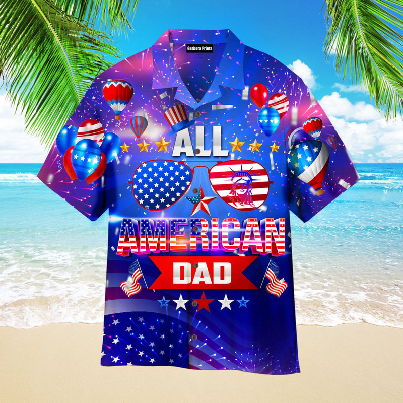 Independence USA Flag All American Dad 4th Of July Hawaiian Button Up Shirt Summer Beach Patriotic Aloha Shirt - 90scloth.jpg