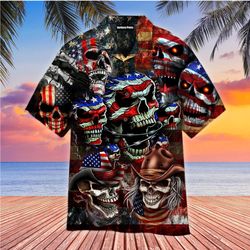 independence usa flag america skull 4th of july tropical shirt summer beach patriotic aloha shirt