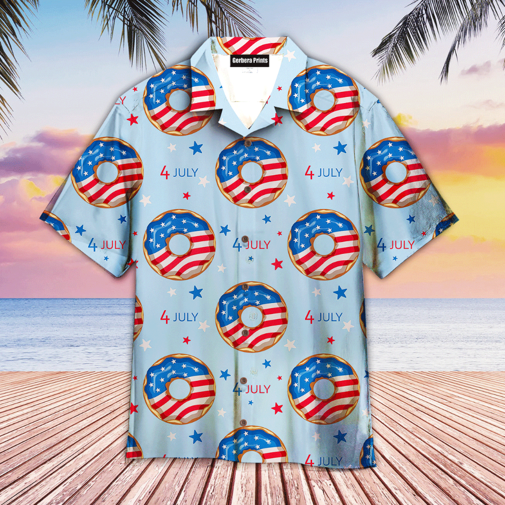 Independence USA Flag Blue And Red Donuts Blue 4th Of July Hawaiian Button Up Shirt Summer Beach Patriotic Aloha Shirt - 90scloth.jpg