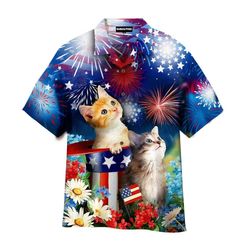 independence usa flag cat happy 4th of july tropical shirt summer beach patriotic aloha shirt