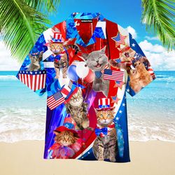 independence usa flag cat happy pattern 4th of july tropical shirt summer beach patriotic aloha shirt