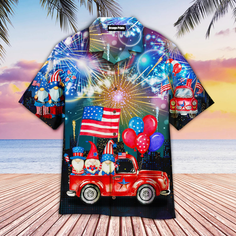 Independence USA Flag Cheerful Gnomes 4th Of July Hawaiian Button Up Shirt Summer Beach Patriotic Aloha Shirt - 90scloth.jpg