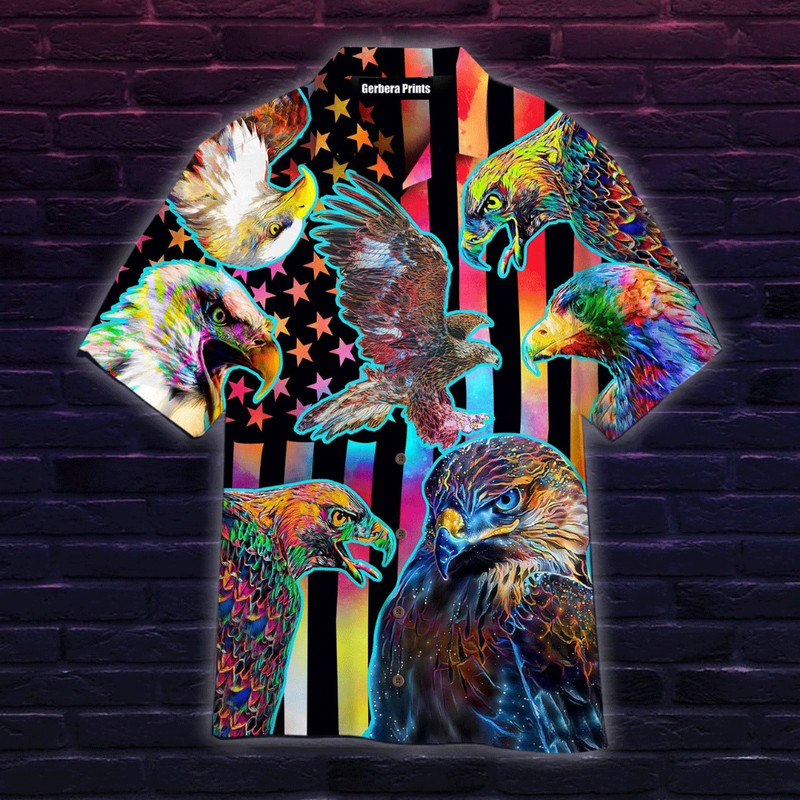 Independence USA Flag Colorful Eagles 4th Of July Hawaiian Button Up Shirt Summer Beach Patriotic Aloha Shirt - 90scloth.jpg