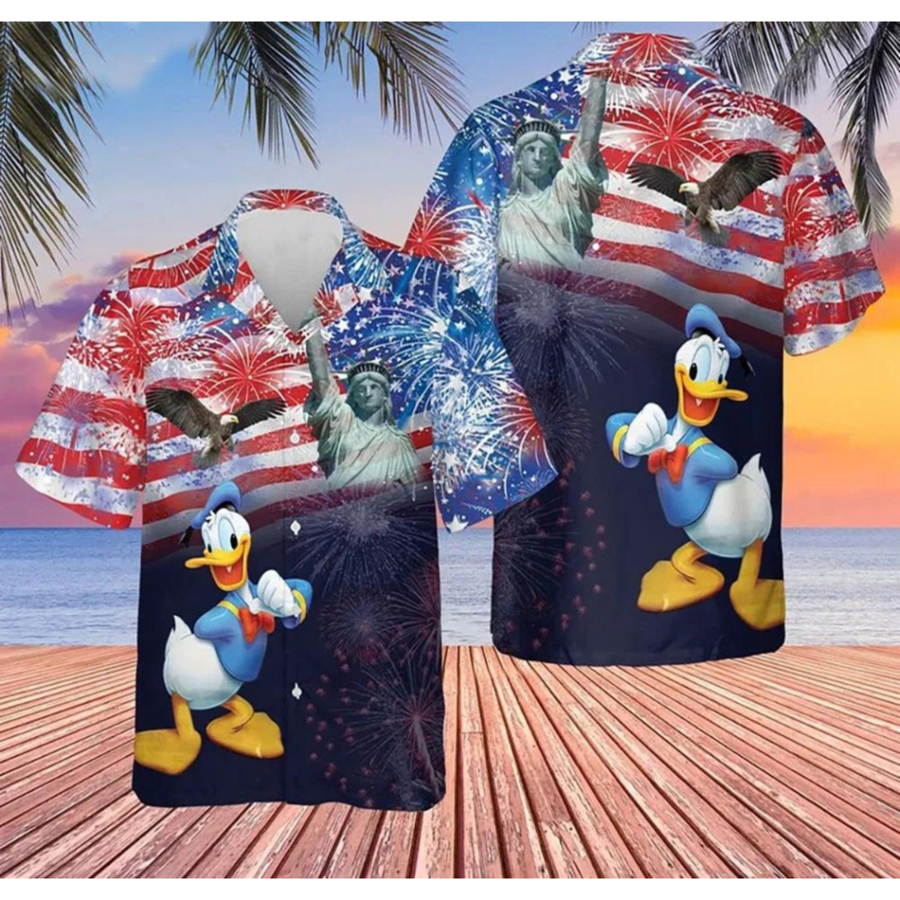 Independence USA Flag Disney Donald Duck Firework 4th Of July Hawaiian Button Up Shirt Summer Beach Patriotic Aloha Shirt - 90scloth.jpg