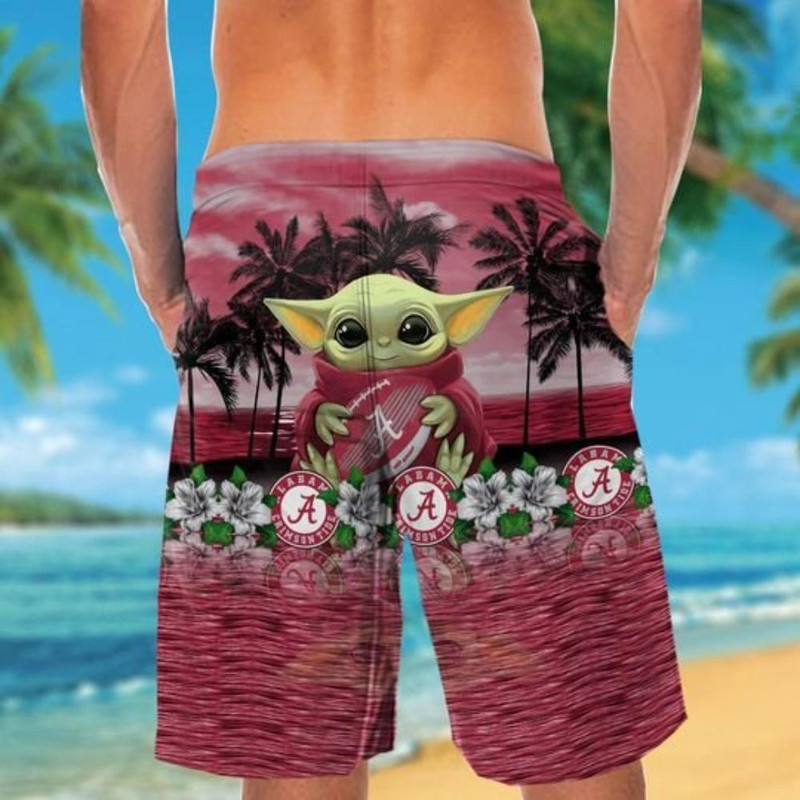 Albama Crimson Tide And Baby Yoda Hawaiian Shirt Short.jpg