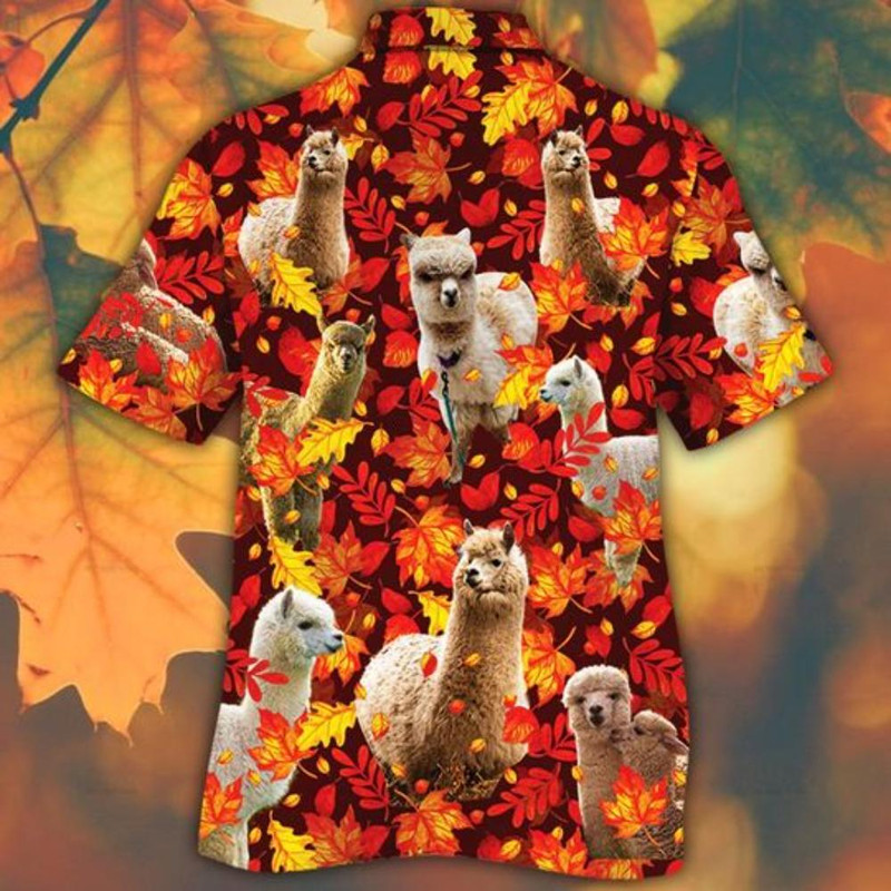 Alpaca Horse Lovers Autumn Red Leaves Hawaiian Shirt.jpg