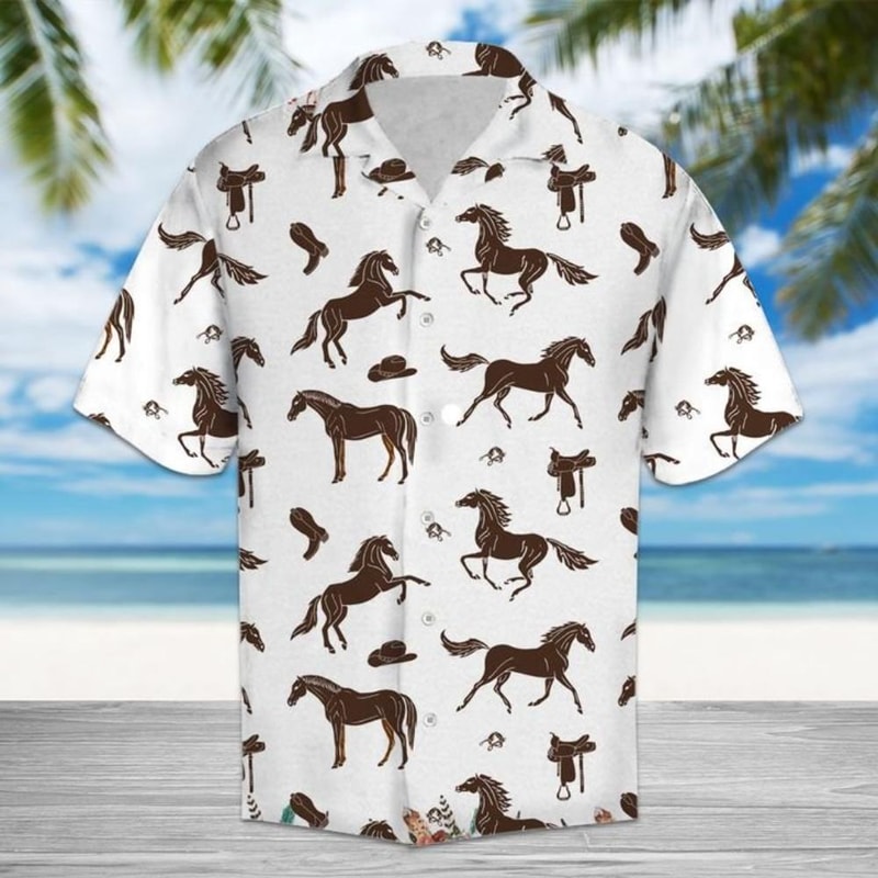 Amazing Brown Horses And Cowboy Western Equipment Hawaiian Shirt Summer Button Up.jpg