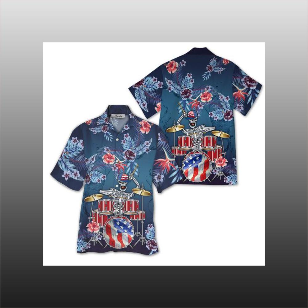 American Flag Skeleton Play Drum Hawaiian Shirt.jpg