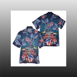 american flag skeleton play drum hawaiian shirt